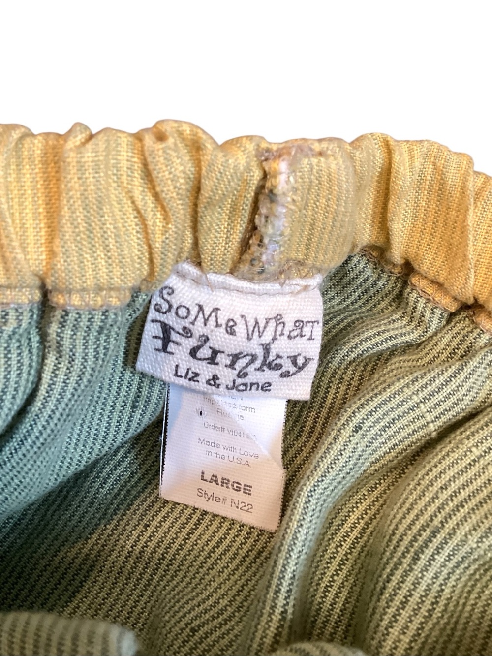 Somewhat Funky Liz & Jane Linen Pants Large Green Stripe Cropped Artsy USA - Picture 5 of 14